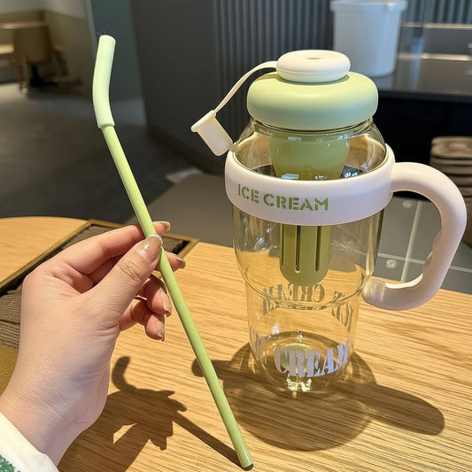 Cute Ice Cream Bottle 1300ml | Leakproof | Handle & Straw | BPA Free