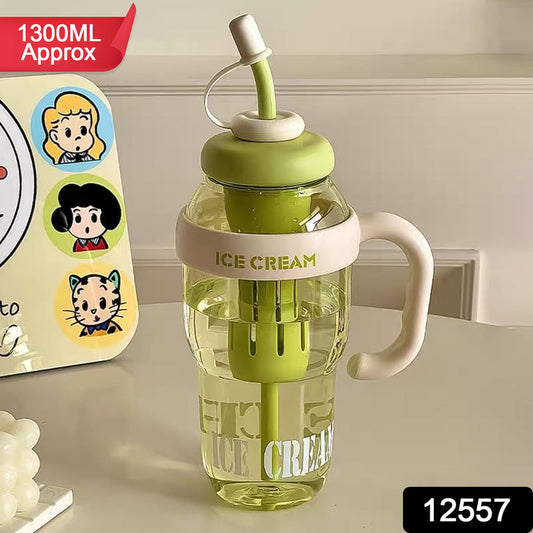 Cute Ice Cream Bottle 1300ml | Leakproof | Handle & Straw | BPA Free