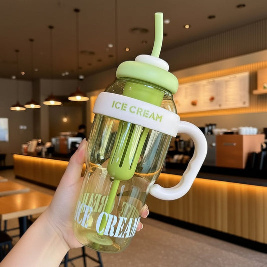 Cute Ice Cream Bottle 1300ml | Leakproof | Handle & Straw | BPA Free